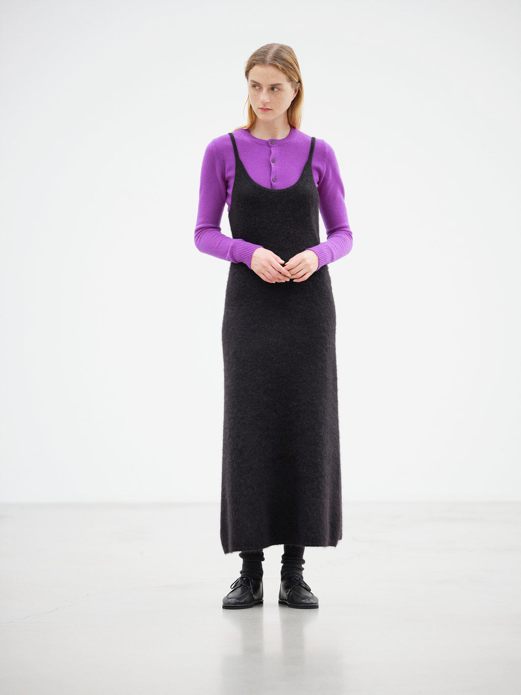 GARMENT-DYED BABY ALPACA FUR KNIT DRESS