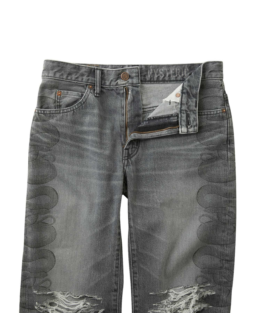 Snake Loop 8 Length Crushed Denim Pants