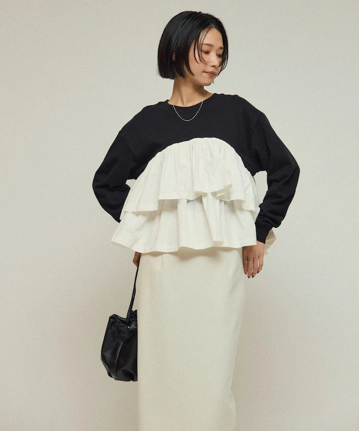 Organic Cotton Docking Frill Sweat / Relaxed Fit / Backed Sweat