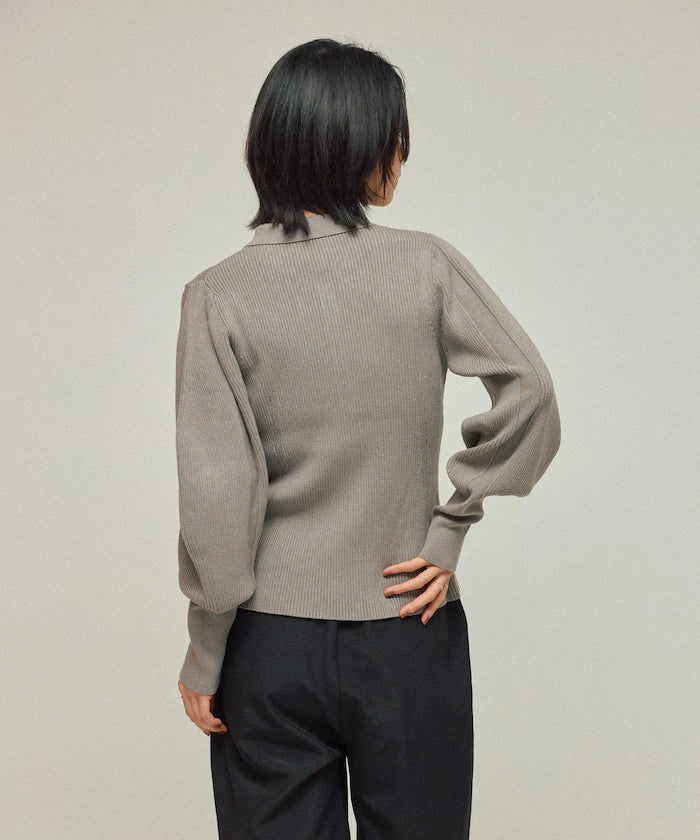 Functional material silk blend knit polo volume sleeve knit cardigan / anti-pill / machine washable