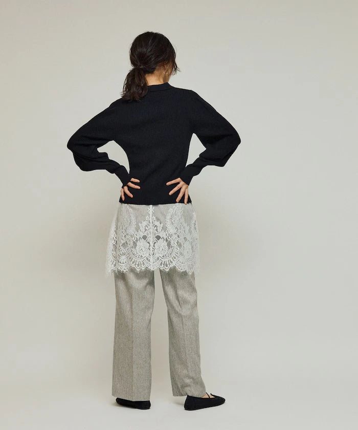 Functional material silk blend knit polo volume sleeve knit cardigan / anti-pill / machine washable
