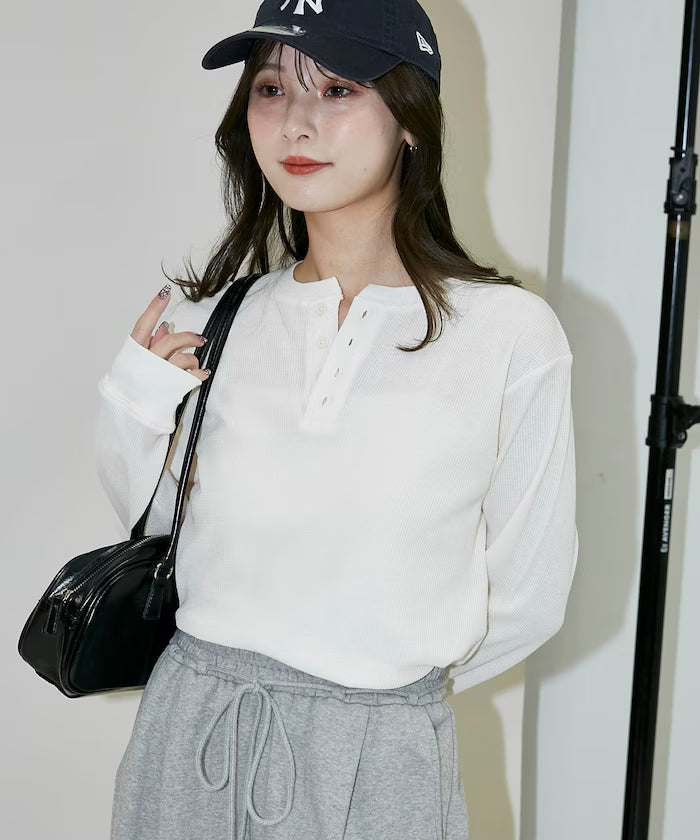 Light Waffle Henley Neck Long Sleeve T Limited Edition