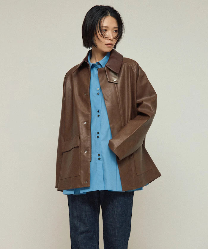 Oversized leatherette blouson / Mixed material switching