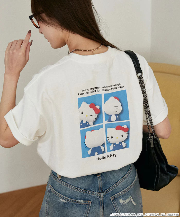 "HELLO KITTY" ID Photo style back print T-shirt limited edition
