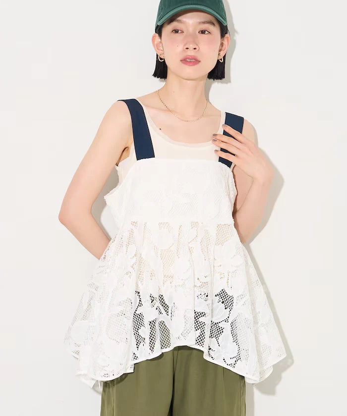 Flower Motif Batten Lace Iris Hem Camisole Top 【Limited Edition】