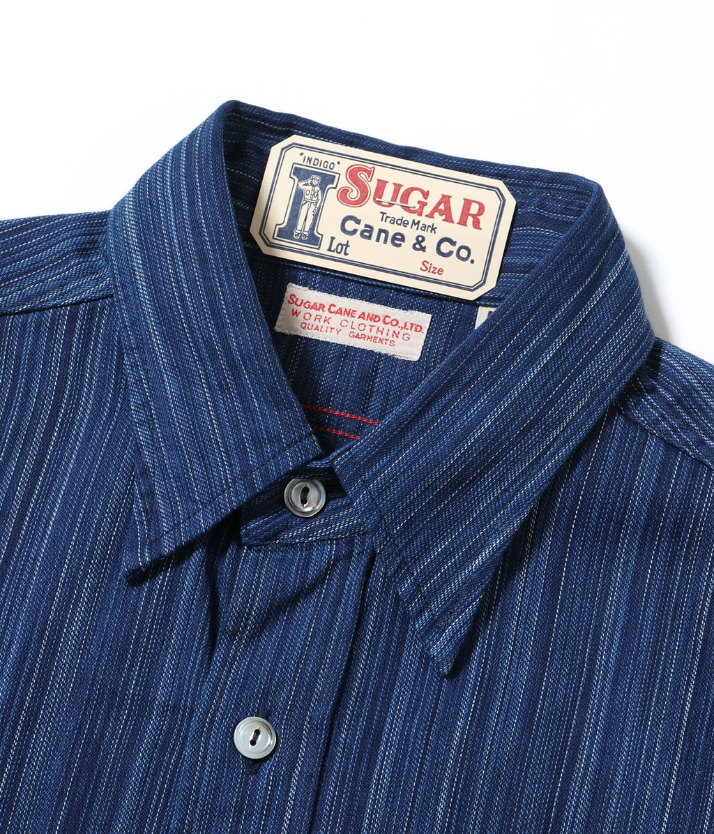 FICTION ROMANCE 5.5oz. INDIGO STRIPE WORK SHIRT