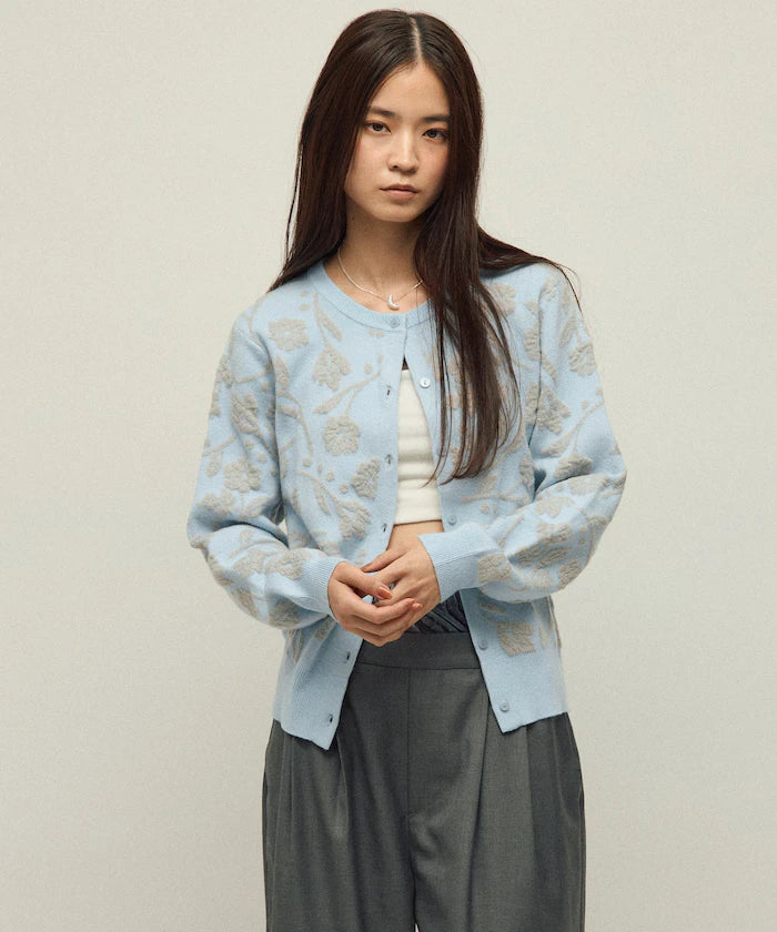 Flower Jacquard Knit Cardigan