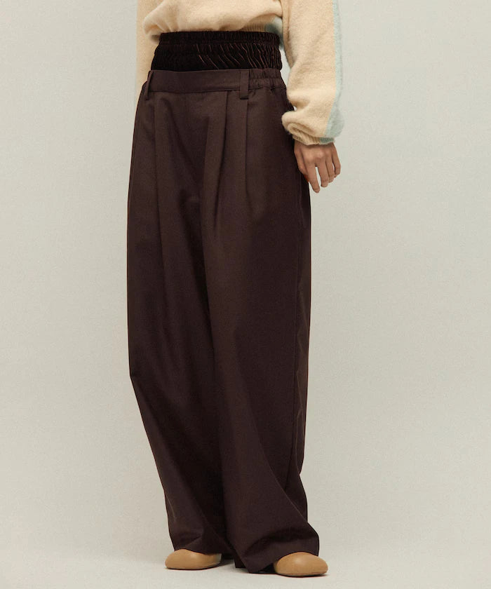 Velour Double Waist Easy Slacks / Wide Silhouette Wool-like Slacks Pants