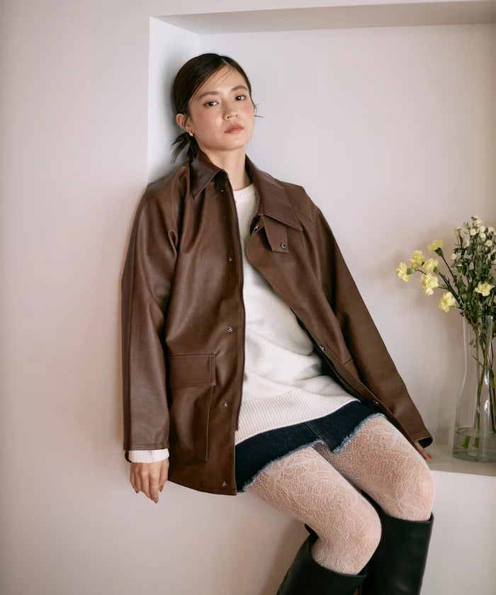 Oversized leatherette blouson / Mixed material switching