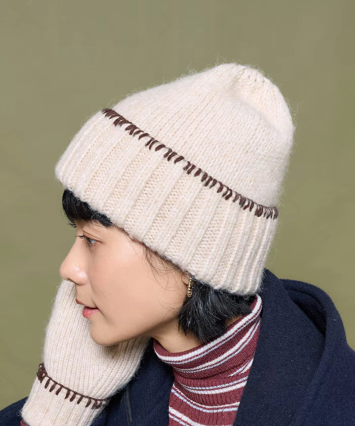 Color Block Blanket Stitch Knit Cap