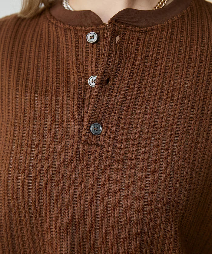 LOVE POP STUDIO Pattern Mesh Henley Neck T-Shirt Limited Release