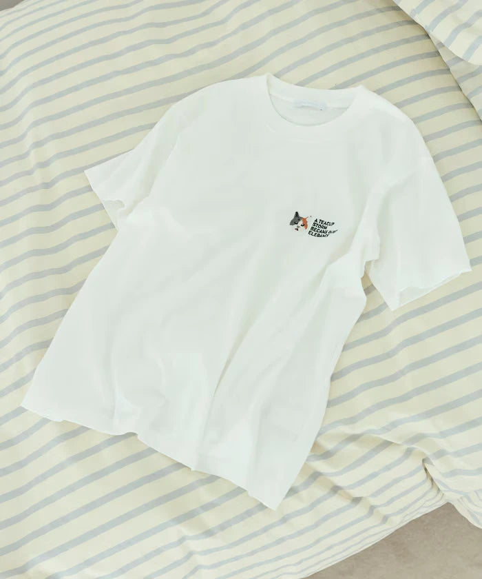Organic Cotton One Point Animal Embroidery T-Shirt