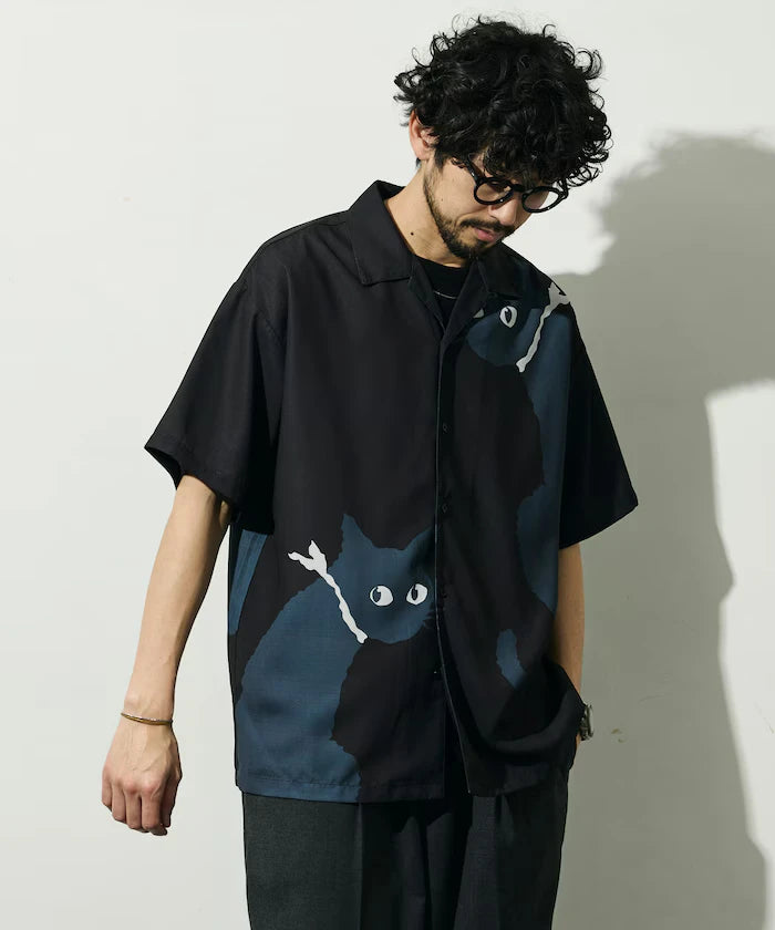 Open Collar Big Pattern Short Sleeve Shirt / Big Silhouette