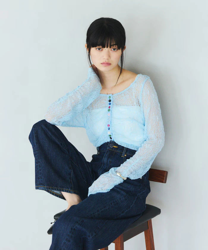 Many Button Lace Shirring Cardigan