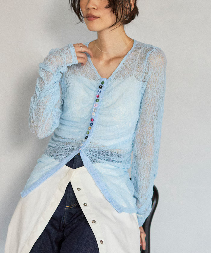 Many Button Lace Shirring Cardigan (Released on February 12 at 12:00)