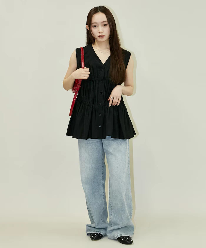 Sheer Broad Sleeveless Gathered Shift Blouse Limited Edition