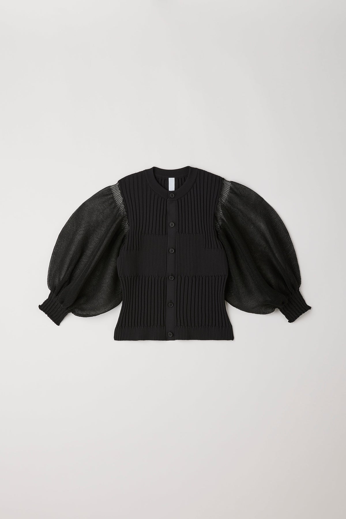 FLUTED LUCENT PUFF SLEEVE CARDIGAN
