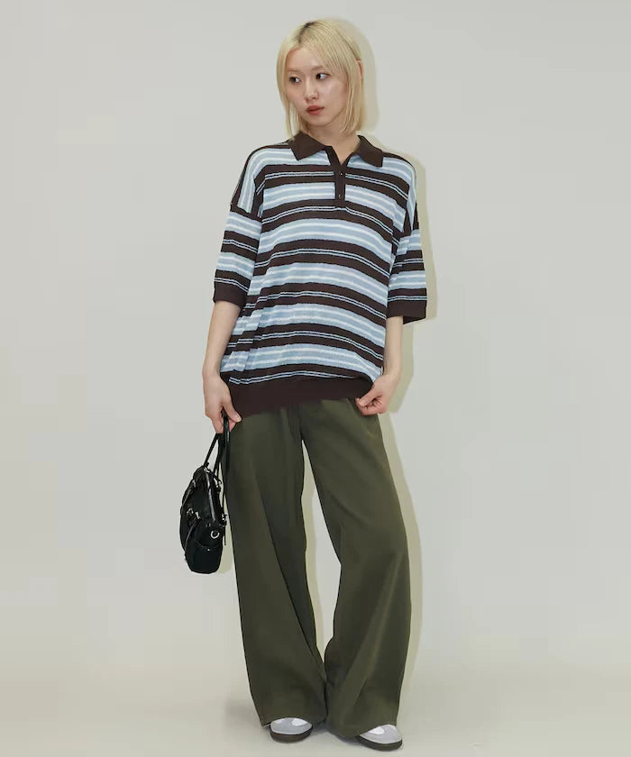LOVE POP STUDIO Border Knit Polo Shirt Limited Edition
