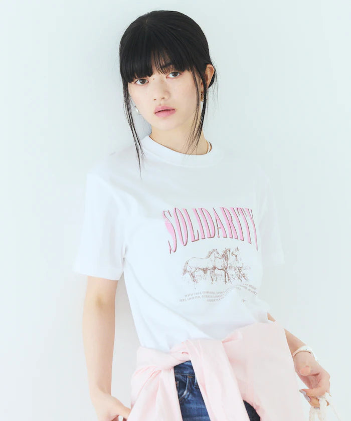 Comfortable Logo Horse Print Crew Neck T-Shirt
