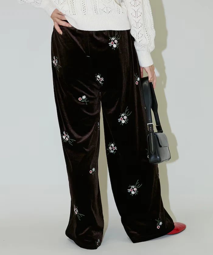 Flower Embroidery Velvet Easy Pants Limited Edition