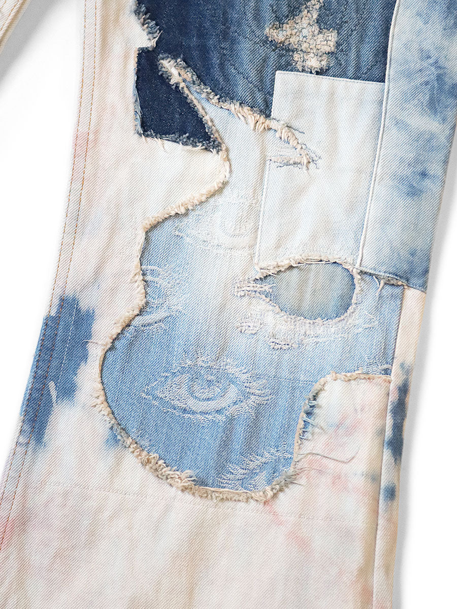 14oz Denim 5P Tie-dye Rat Flare Pants (Cre...