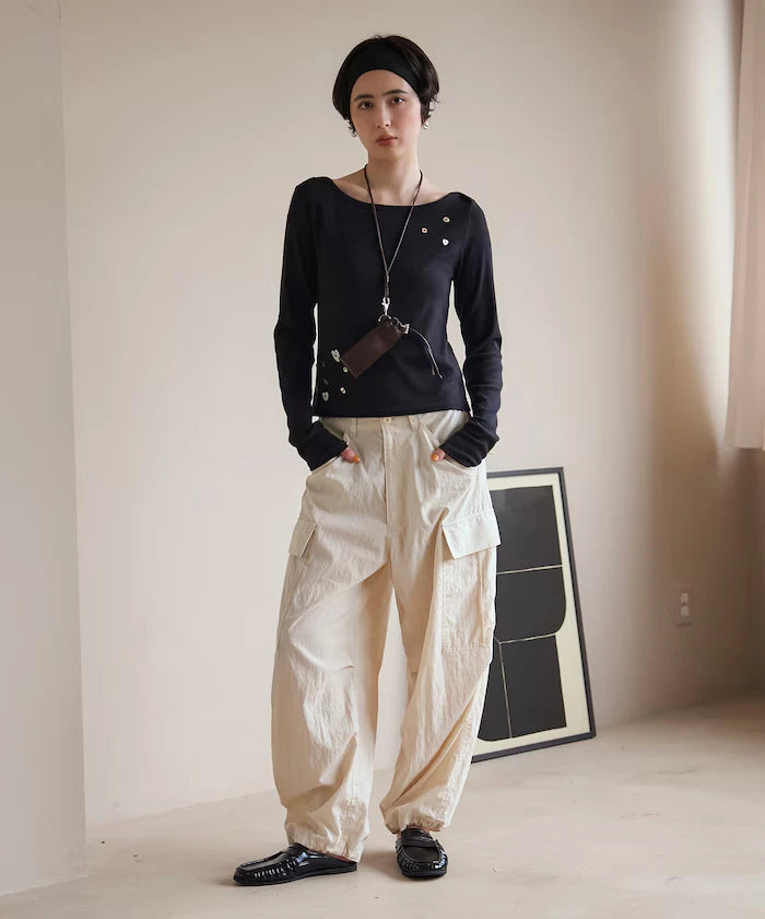Many Button Cotton Modal Long Sleeve T-Shirt
