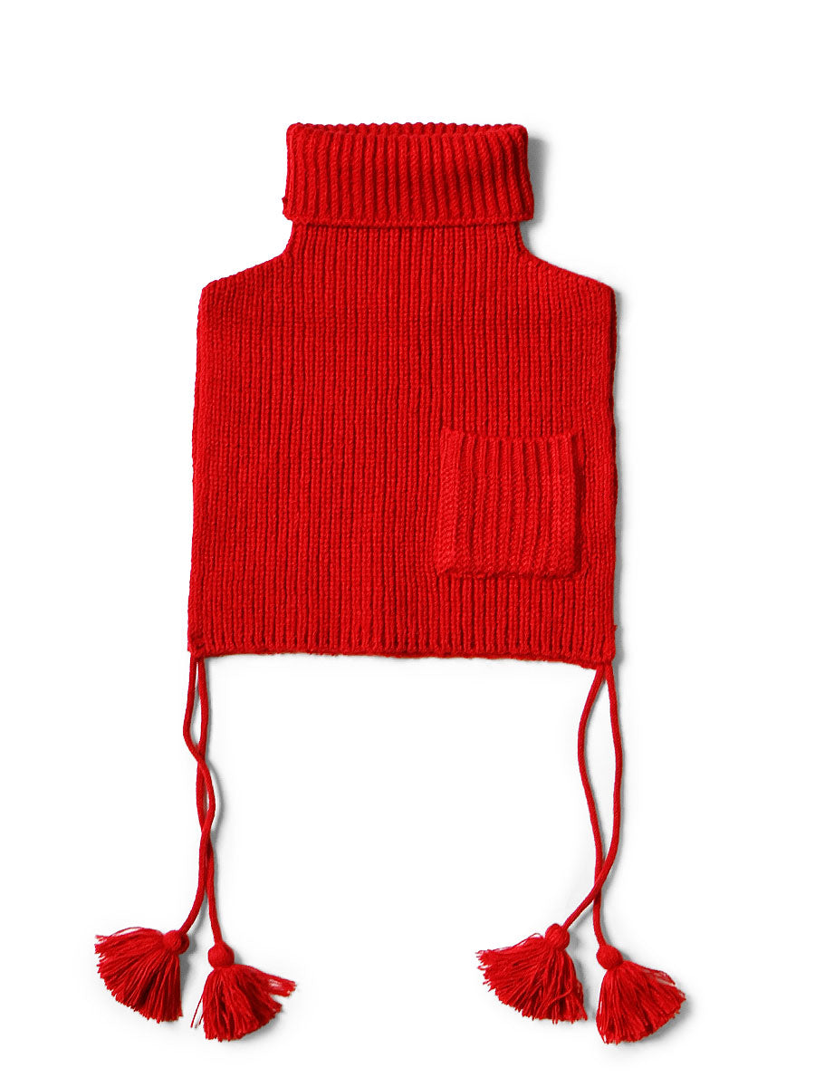7G Wool Ribbed High Neck Bib Poncho