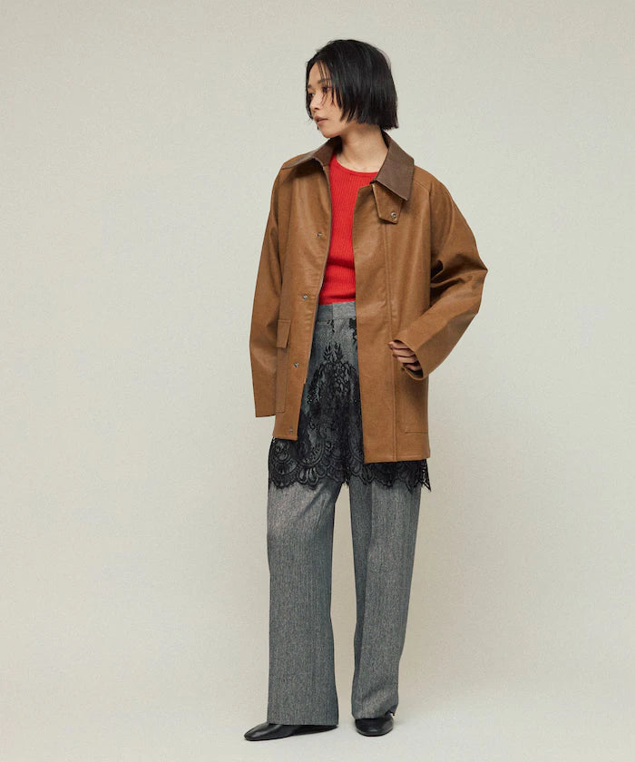 Oversized leatherette blouson / Mixed material switching