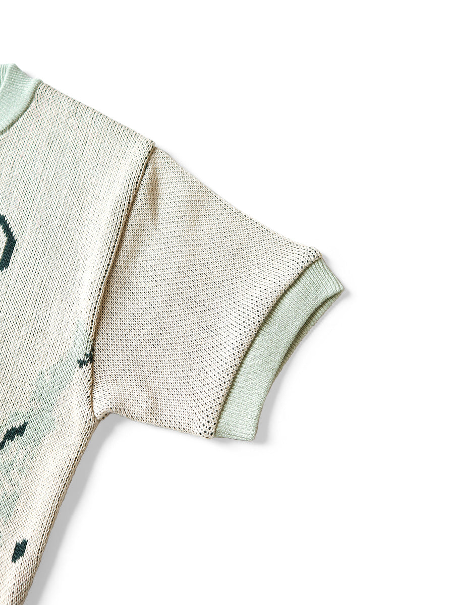 8G Jacquard Knit Short Sleeve Vintage Cropped...