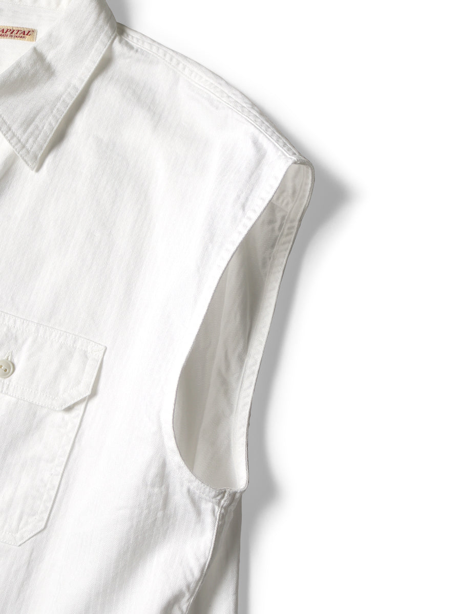 Herringbone Twill Sleeveless Zipper Work Shirt
