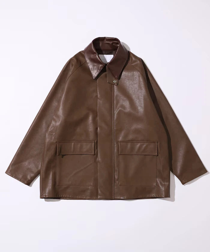Oversized leatherette blouson / Mixed material switching
