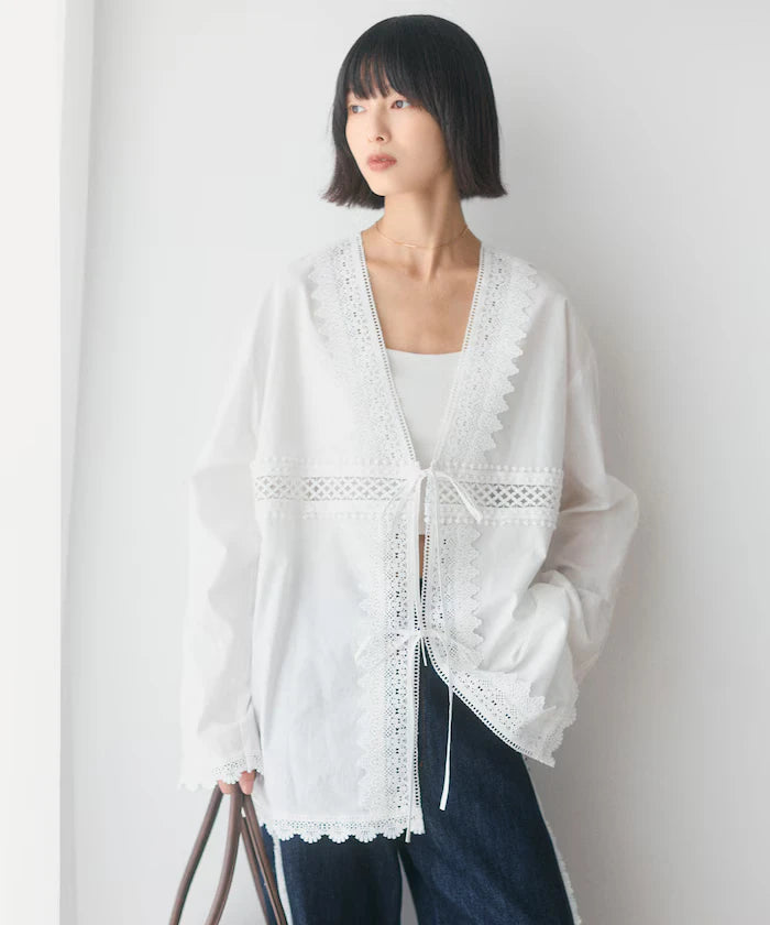 Lace Panel V-Neck Shirt