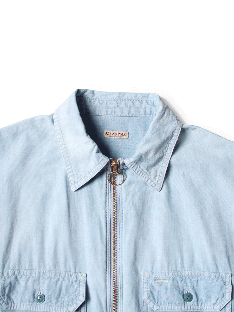 Chambray Sleeveless Zipper Work Shirt