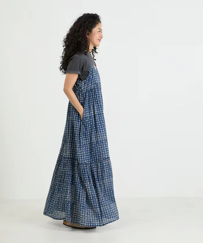 India Woodblock Flower Print Cami Dress