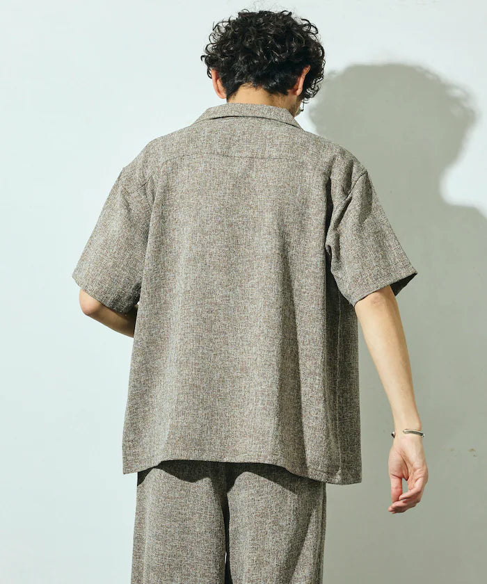 Dry Touch Summer Tweed Short Sleeve Open Collar Shirt
