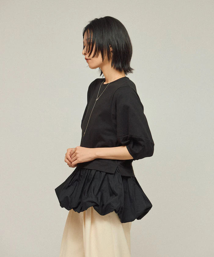 Organic Cotton Peplum Switch Top / 5-minute Sleeve T-Shirt
