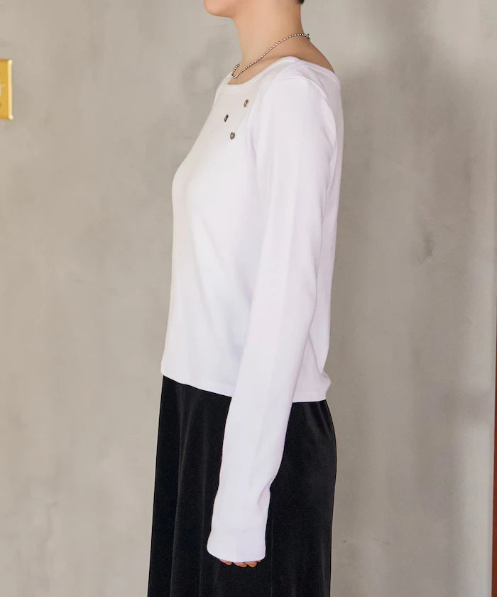 Many Button Cotton Modal Long Sleeve T-Shirt