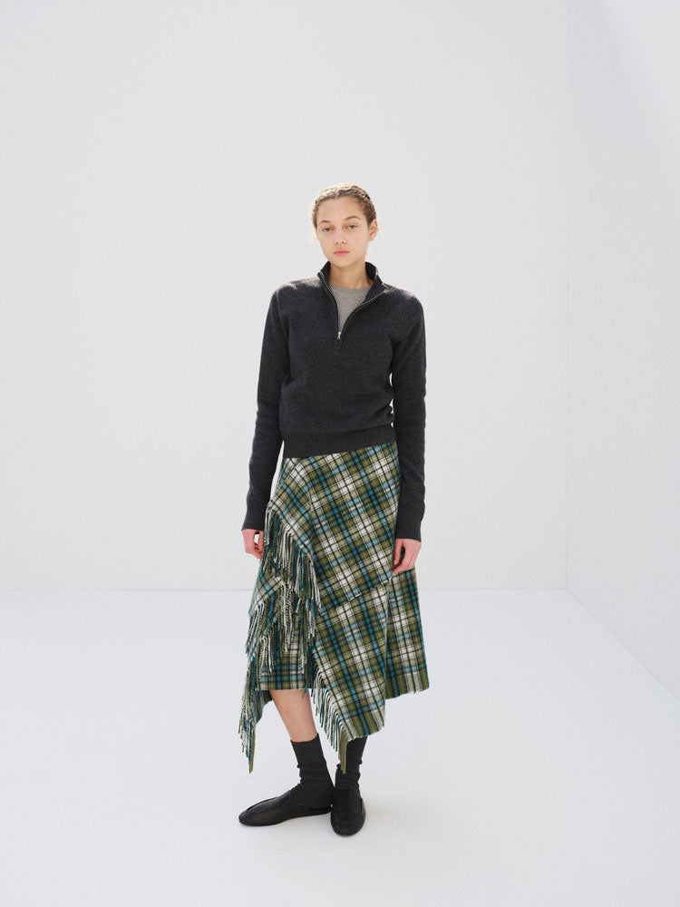 CASHMERE CHECK WRAP SKIRT