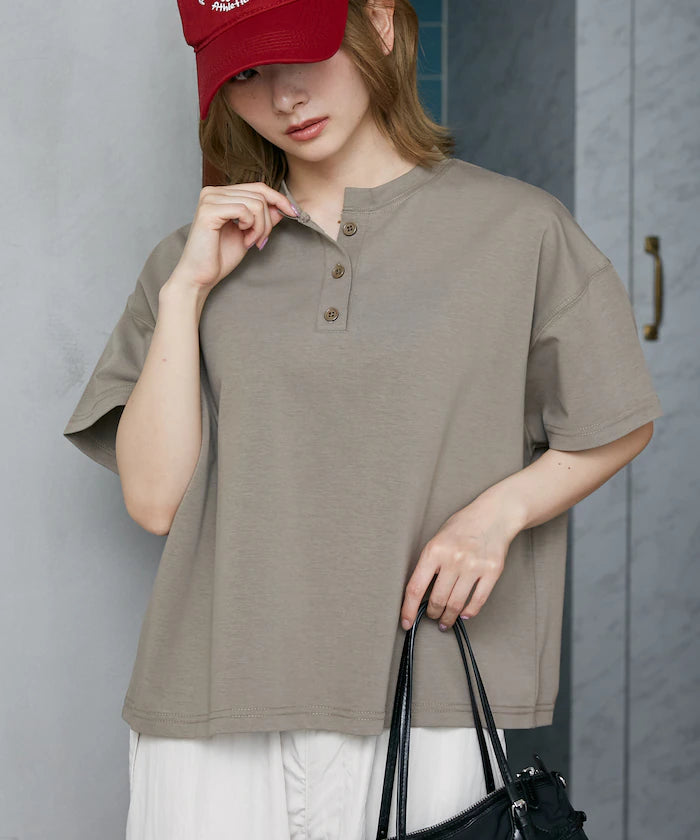 <contact cool> Cool Ponte Henry Neck T-Shirt Limited Release