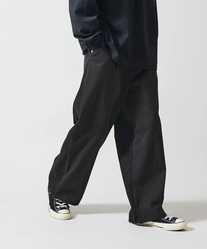 Chino Denim Docking Pants / Wide Straight Pants