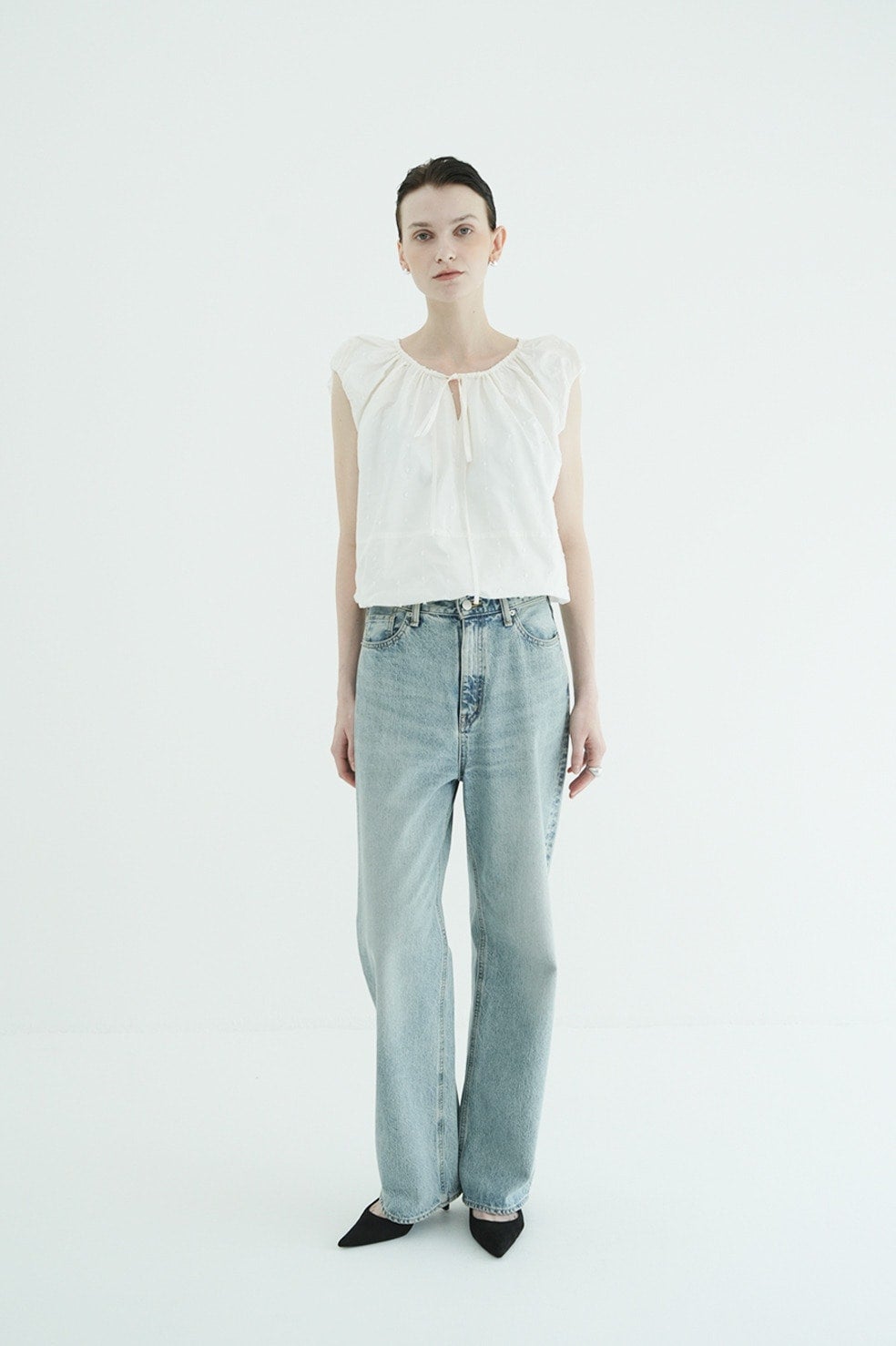 W FACE DOT SLEEVELESS RIBBON TOPS