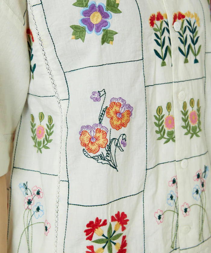 Patchwork Flower Embroidery Shirt