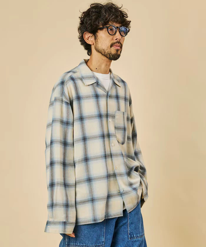 Relaxed Fit Sheer Ombre Check Open Collar Shirt