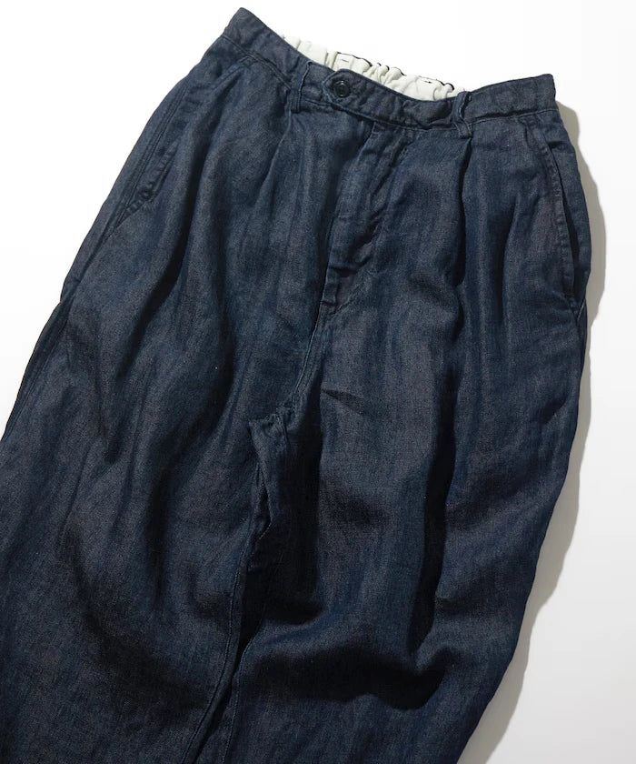 French Linen Denim 1 Tuck Trousers
