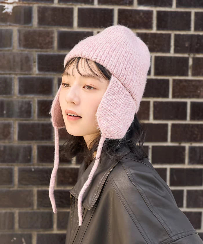 Mix Yarn Ear-Added Knit Cap