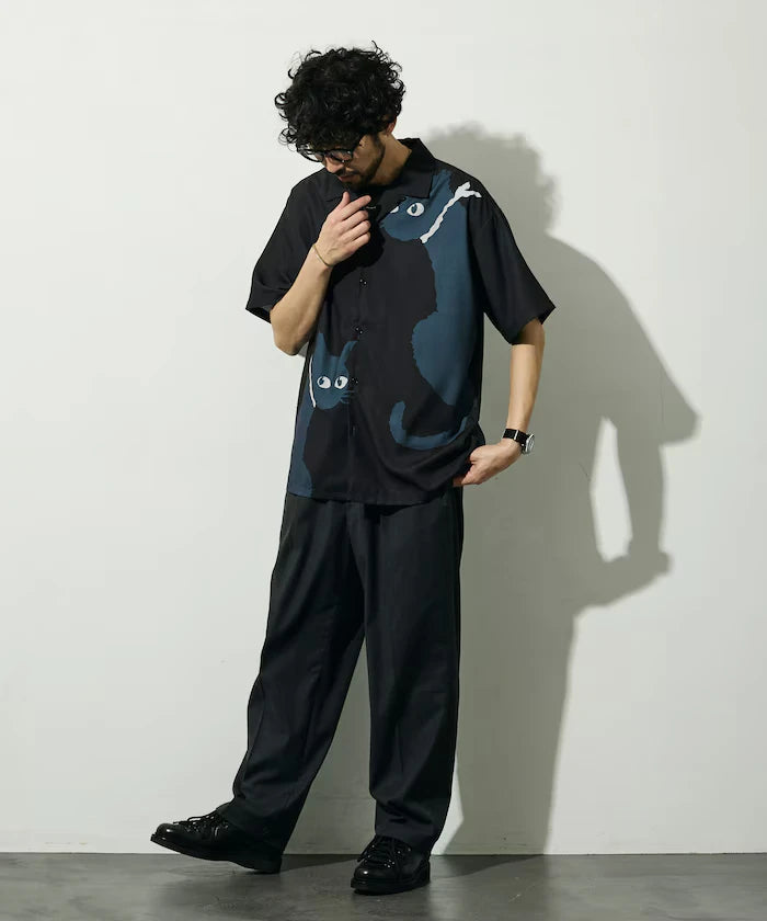 Open Collar Big Pattern Short Sleeve Shirt / Big Silhouette
