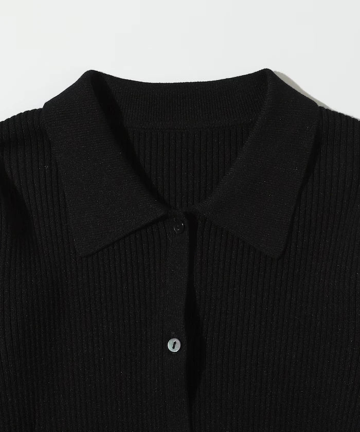 Functional material silk blend knit polo volume sleeve knit cardigan / anti-pill / machine washable