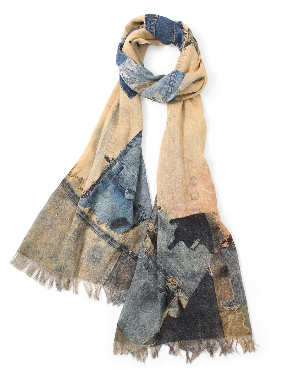Rayon Fringe Stole (KAYO HUESO Denim Map)