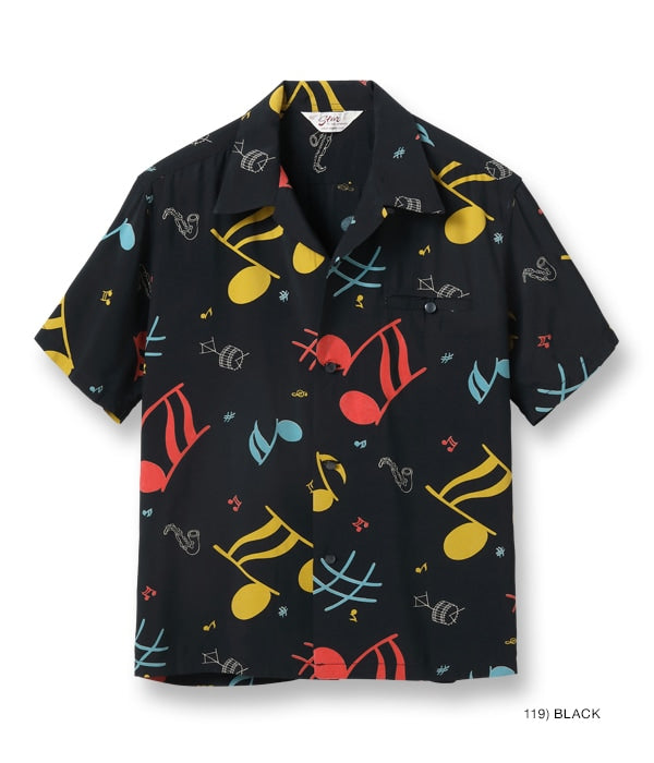 HIGH DENSITY RAYON OPEN SHIRT “ROCKIN' NOTES”