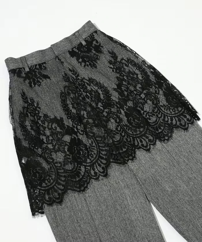 Lace Layered Slacks / Center Press Wide Slacks
